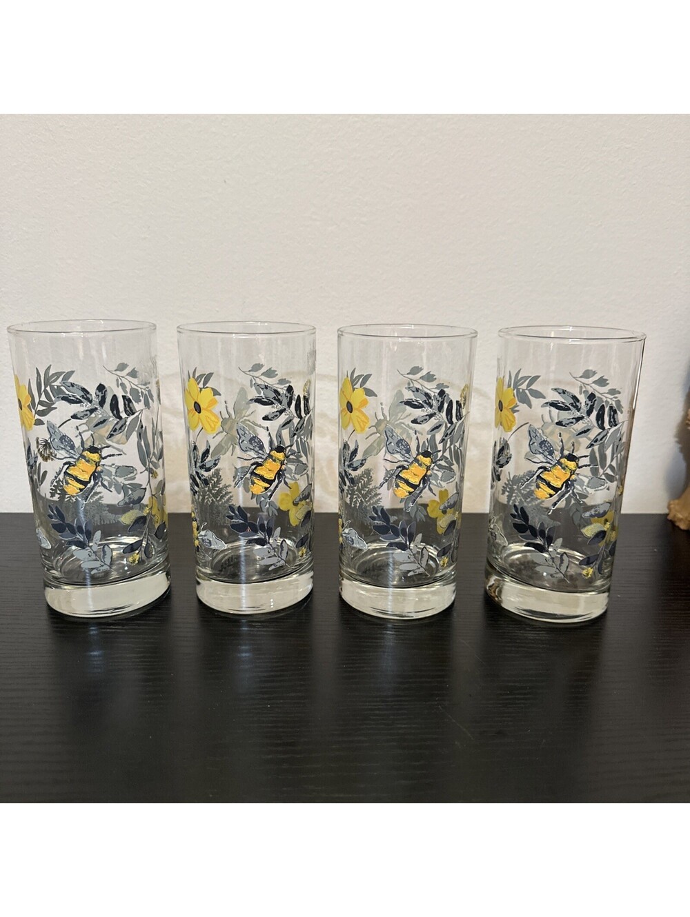 Libbey Bumble Bee & Flower Tumbler Glass x 4 16.3 Oz Royal Norfolk